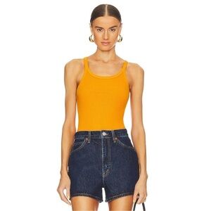 RE/DONE by Hanes Ribbed Tank Bodysuit in Tangerine Orange small NWT